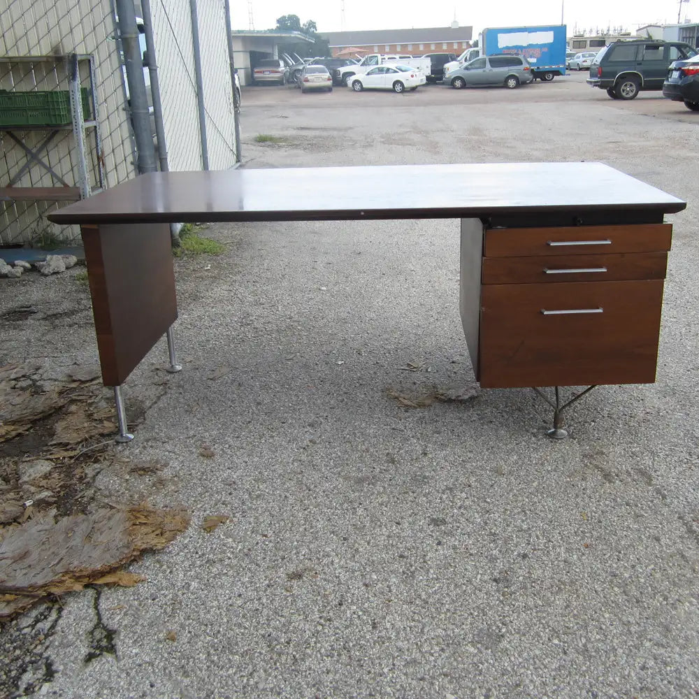 Vintage Walnut Single Pedestal Desk by Stow Davis