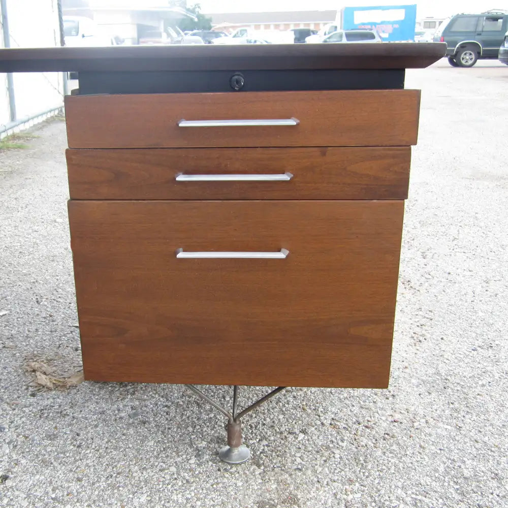 Vintage Walnut Single Pedestal Desk by Stow Davis