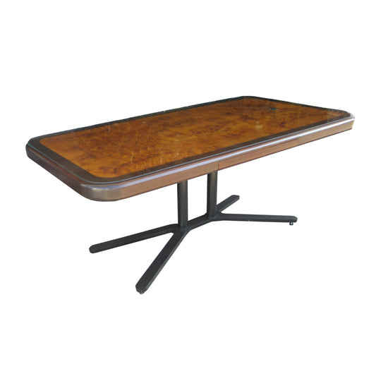 72″ ICF Helikon Burled Top Desk Table on a Bronze Base