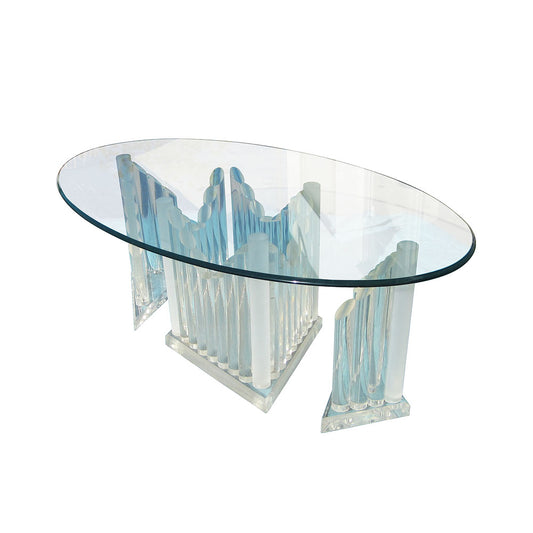 50″ Vintage Oval Glass and Lucite Table