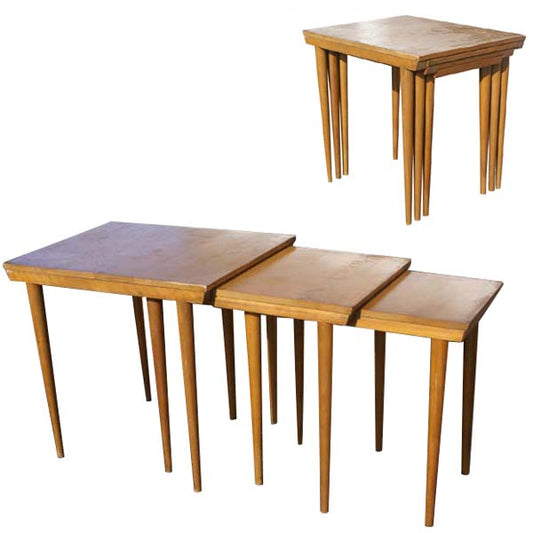 (3) Conant Ball Russel Modernmates Nesting Birch Tables