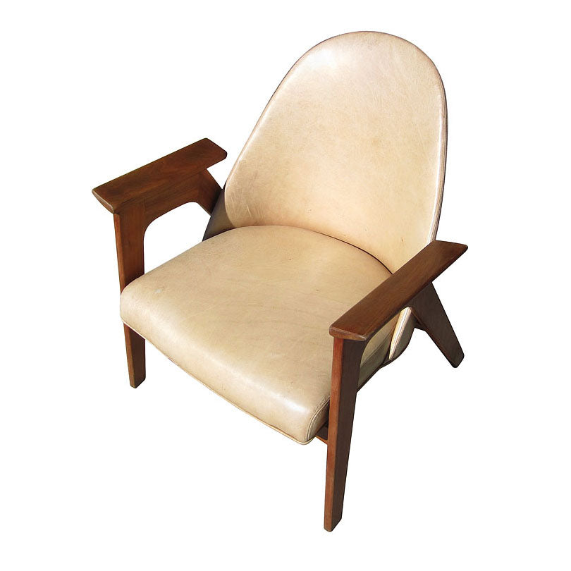 28.5″ Vintage Mid Century Leather and Teak Chair (MR14147)