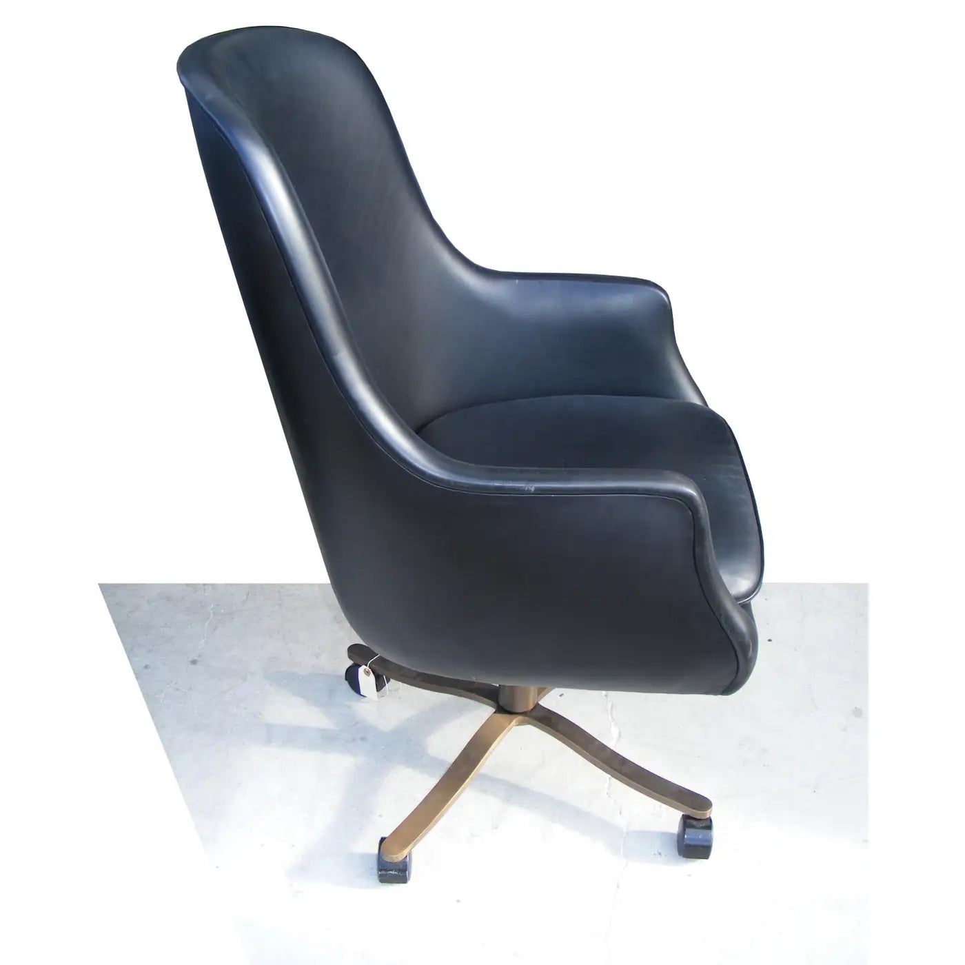 Vintage Mid Century Zographos Alpha Chair Black Leather Bronze Base (MR15263)