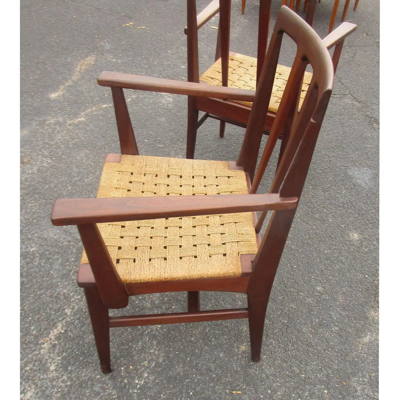 Set of 6 Mid Century Danish Rosewood & Rope Dining Chairs