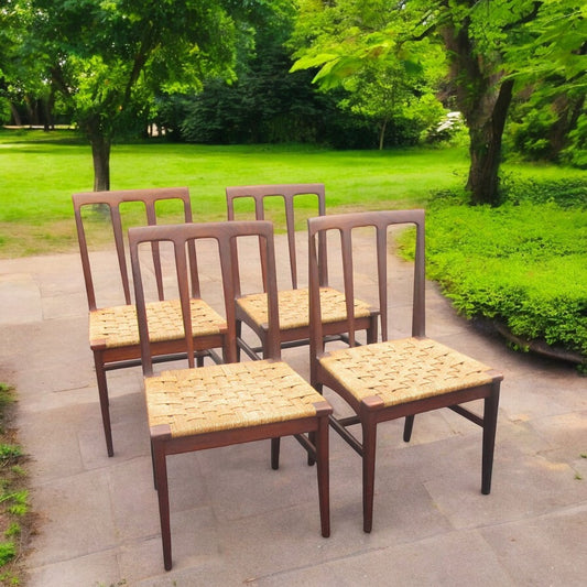 Set of 6 Mid Century Danish Rosewood & Rope Dining Chairs