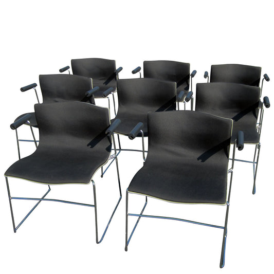 Vintage Set of 8 Knoll Armchair designed by Vignelli, featuring a timeless silhouette and premium craftsmanship that exudes sophistication, exclusively from Knoll International.