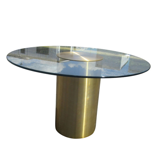 4 ft. Round Vintage Brass and Glass Dining Table