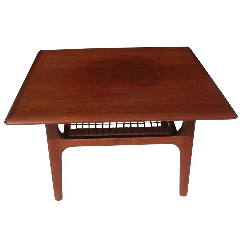 Vintage Danish Trioh Side table with cane shelf