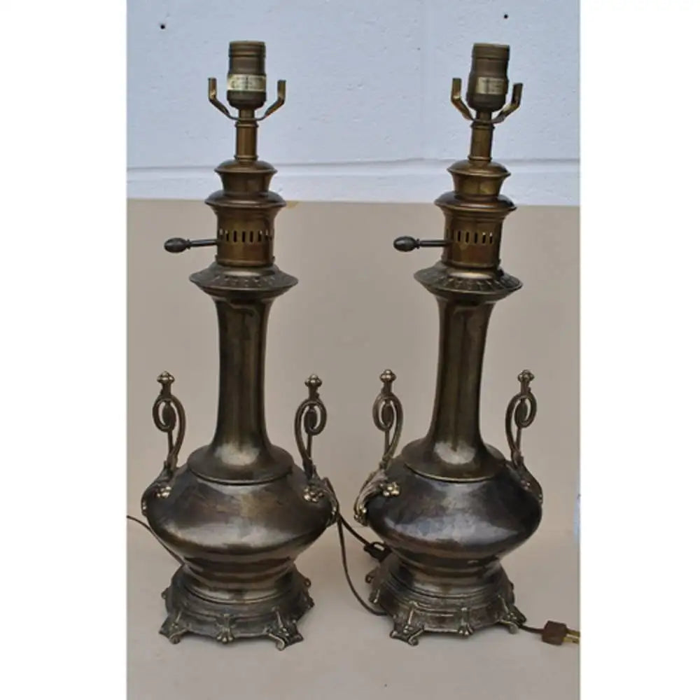 A Vintage Pair of Aged Brass Lamps by Frederick Cooper (MR15309)