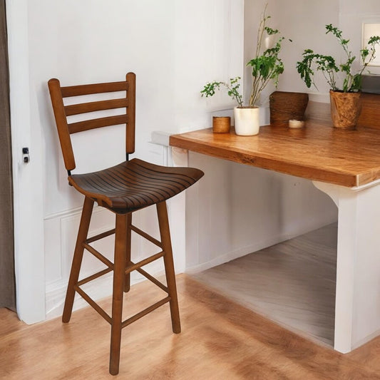 A Set of 1960s 3 Vintage Oak Mid Century Bar Stools Builtright Chair Co