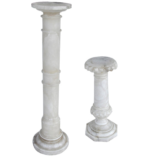 Pair of White Imported Solid Natural Marble Tapered Column Pedestals