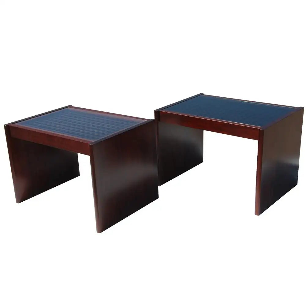 Pair of Komfort Danish Modern Rosewood End Side Tables with Geometric Grid