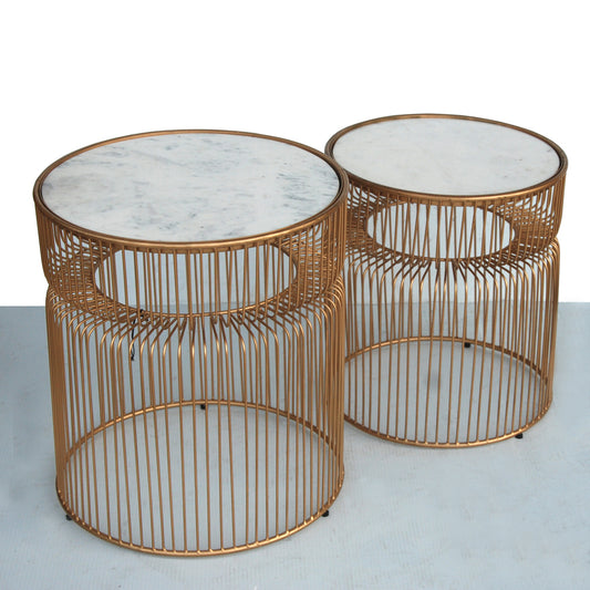 Pair of 16″ and 14″ Marble and Bronze Side Tables