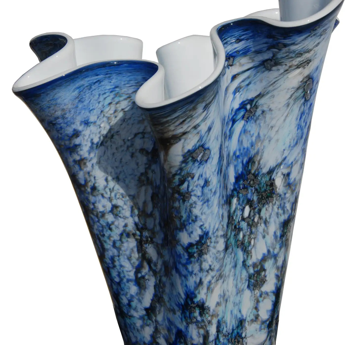 Hand Blown Fazzoletto Murano Style Folded Blue Vase