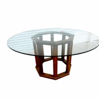 63.5″ Round Glass Top Table with Wood Base