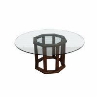 63.5″ Round Glass Top Table with Wood Base