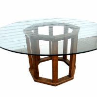 63.5″ Round Glass Top Table with Wood Base