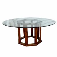 63.5″ Round Glass Top Table with Wood Base