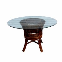 44″ Round Glass Top Table with Rattan and Cane Base