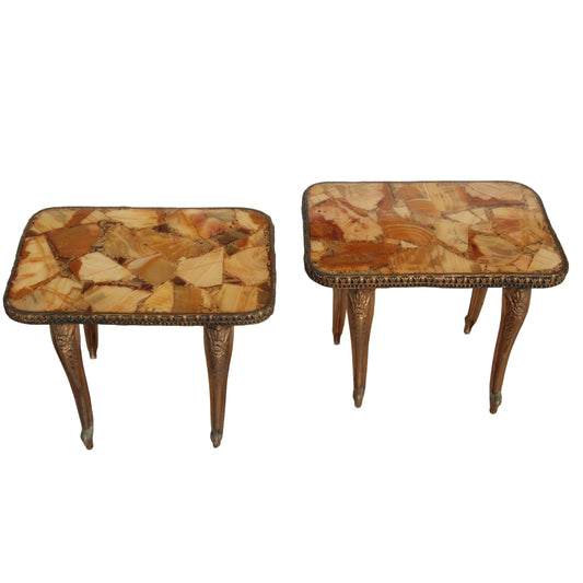 Set of Two Agate Side Tables with Iron Base