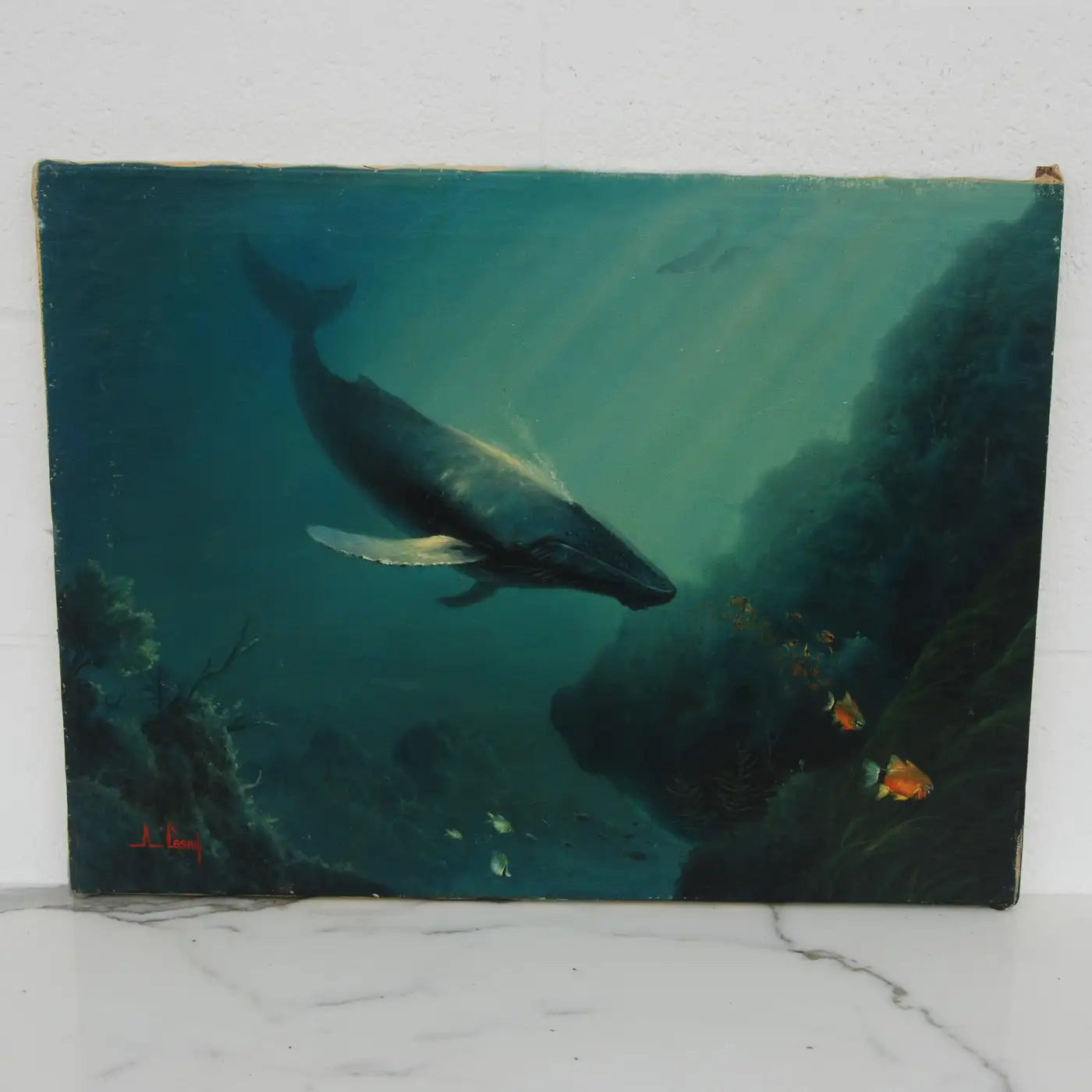 Anthony Casay Signed Marine Life Painting, 1989