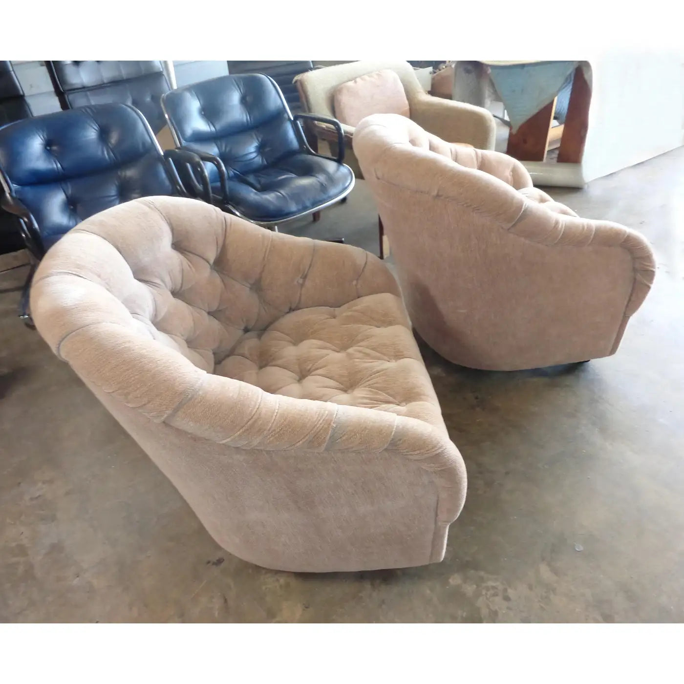 Pair of Ward Bennett Tufted Club Chairs