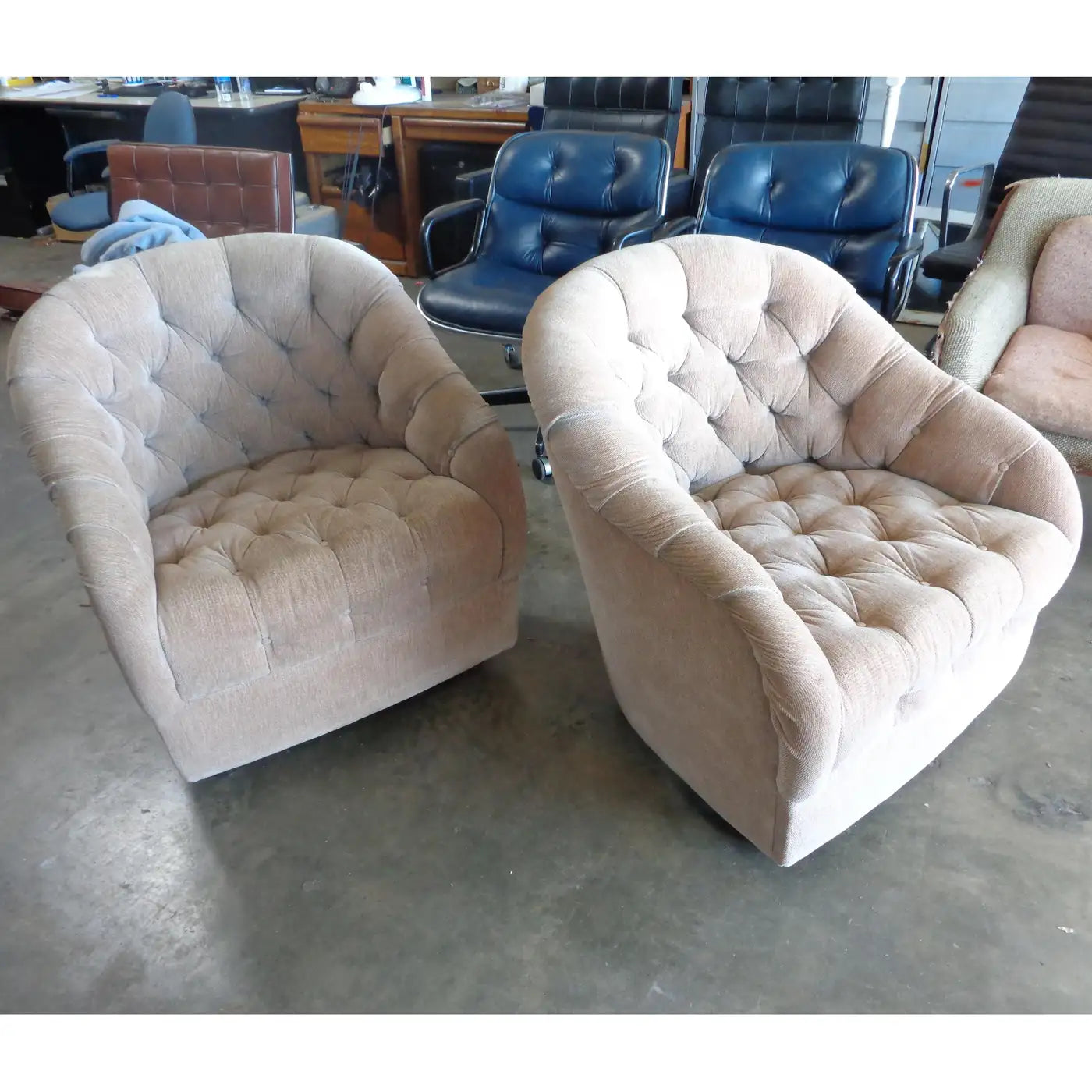 Pair of Ward Bennett Tufted Club Chairs