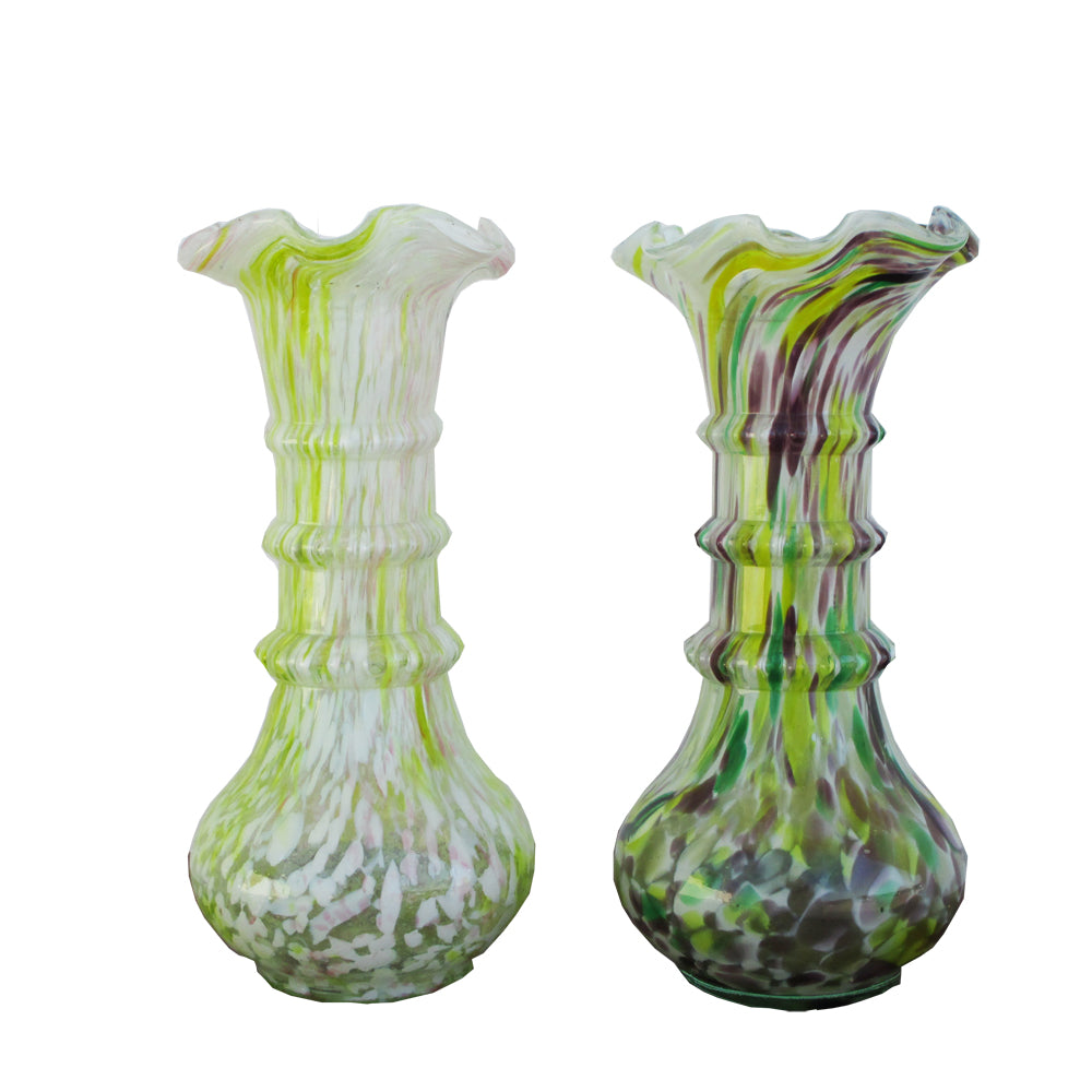 Pair of Green “Fazzoletto” Murano Glass Vases