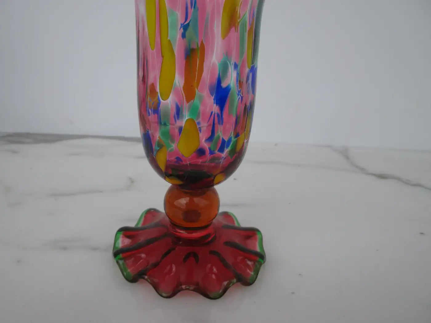 Pair of Multicolored Murano Goblets/Glasses with "Fazzoletto" Base