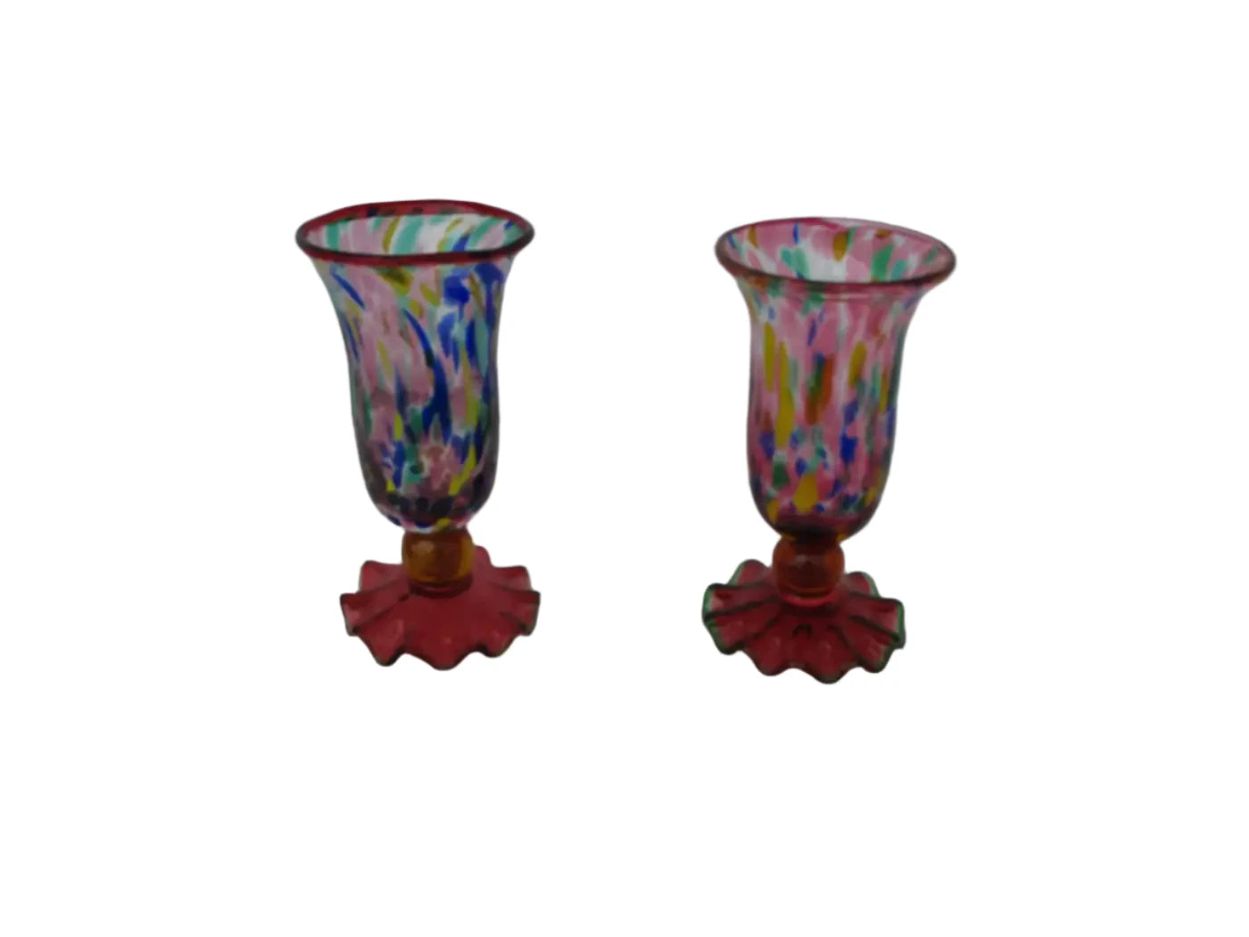 Pair of Multicolored Murano Goblets/Glasses with "Fazzoletto" Base