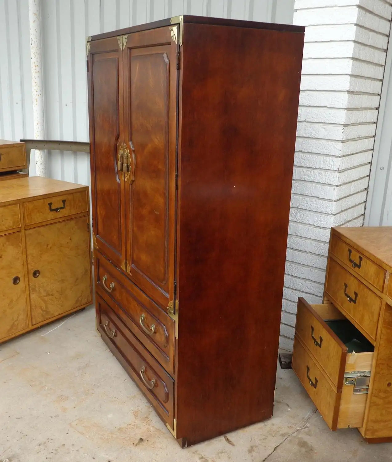 Midcentury Chin Hua Campaign Armoire by Bernhardt