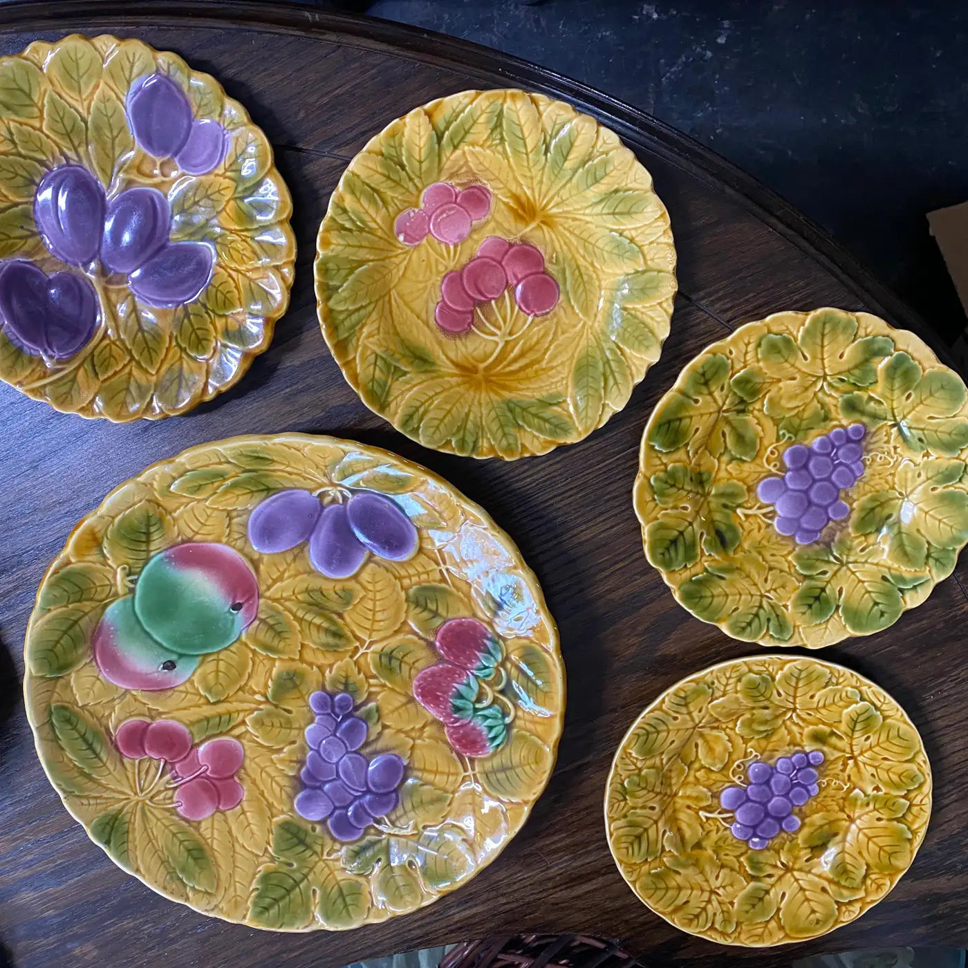 11 Piece Set of Sarreguemines French Faience Majolica Dessert Plates