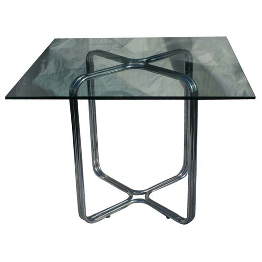 3 Ft Vintage Chrome Glass Breakfast Square Table