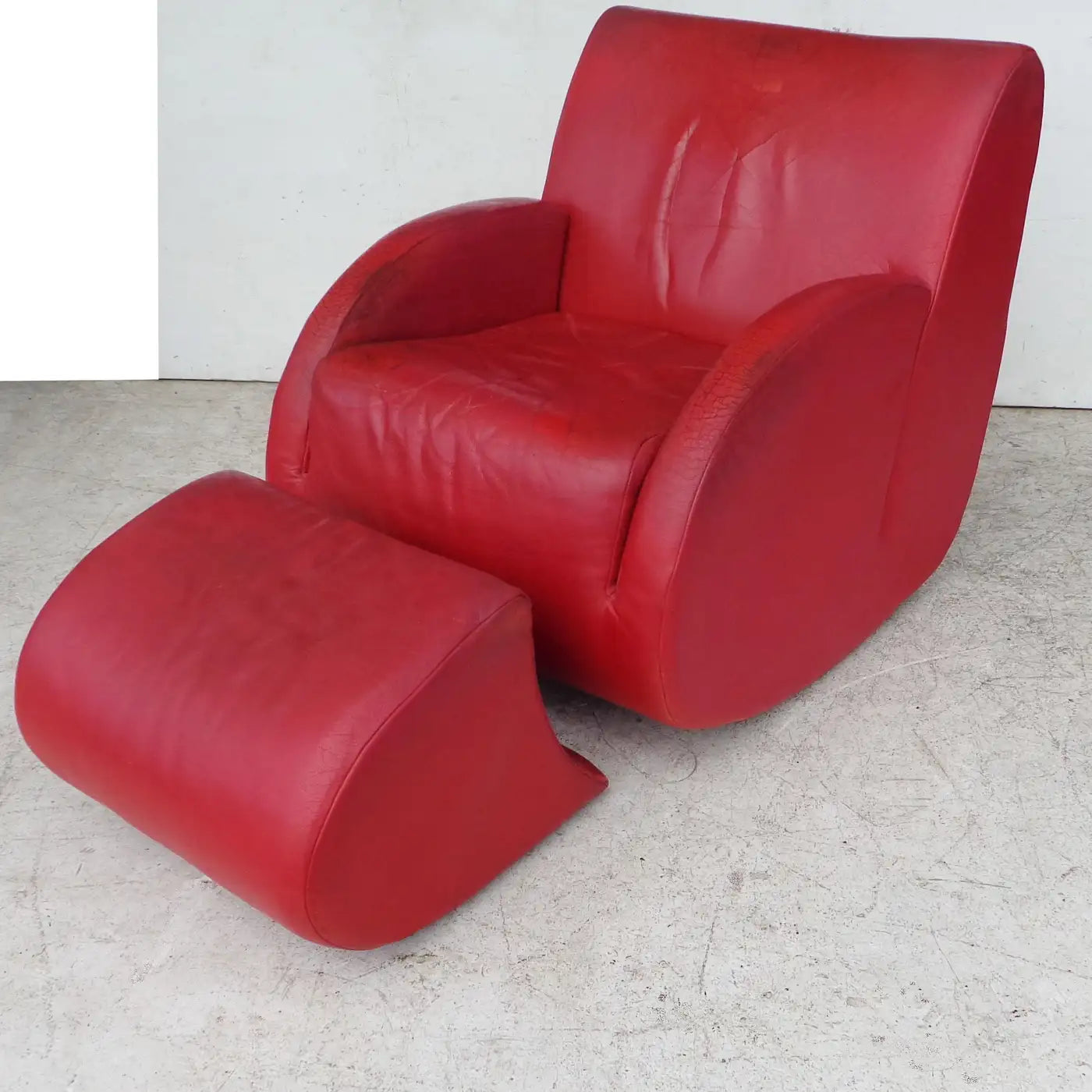 Pair of Vladimir Kagan "Rock Star" His and Her Lounge Chairs and Ottoman