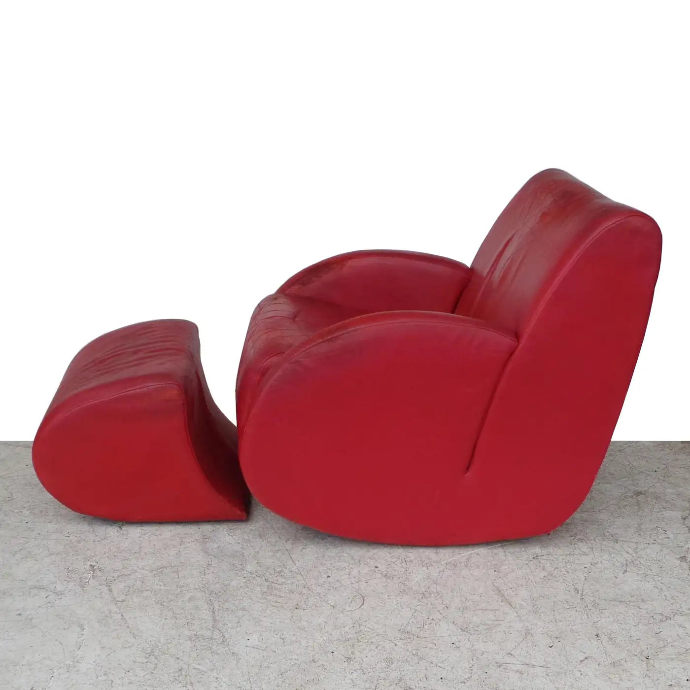 Pair of Vladimir Kagan "Rock Star" His and Her Lounge Chairs and Ottoman