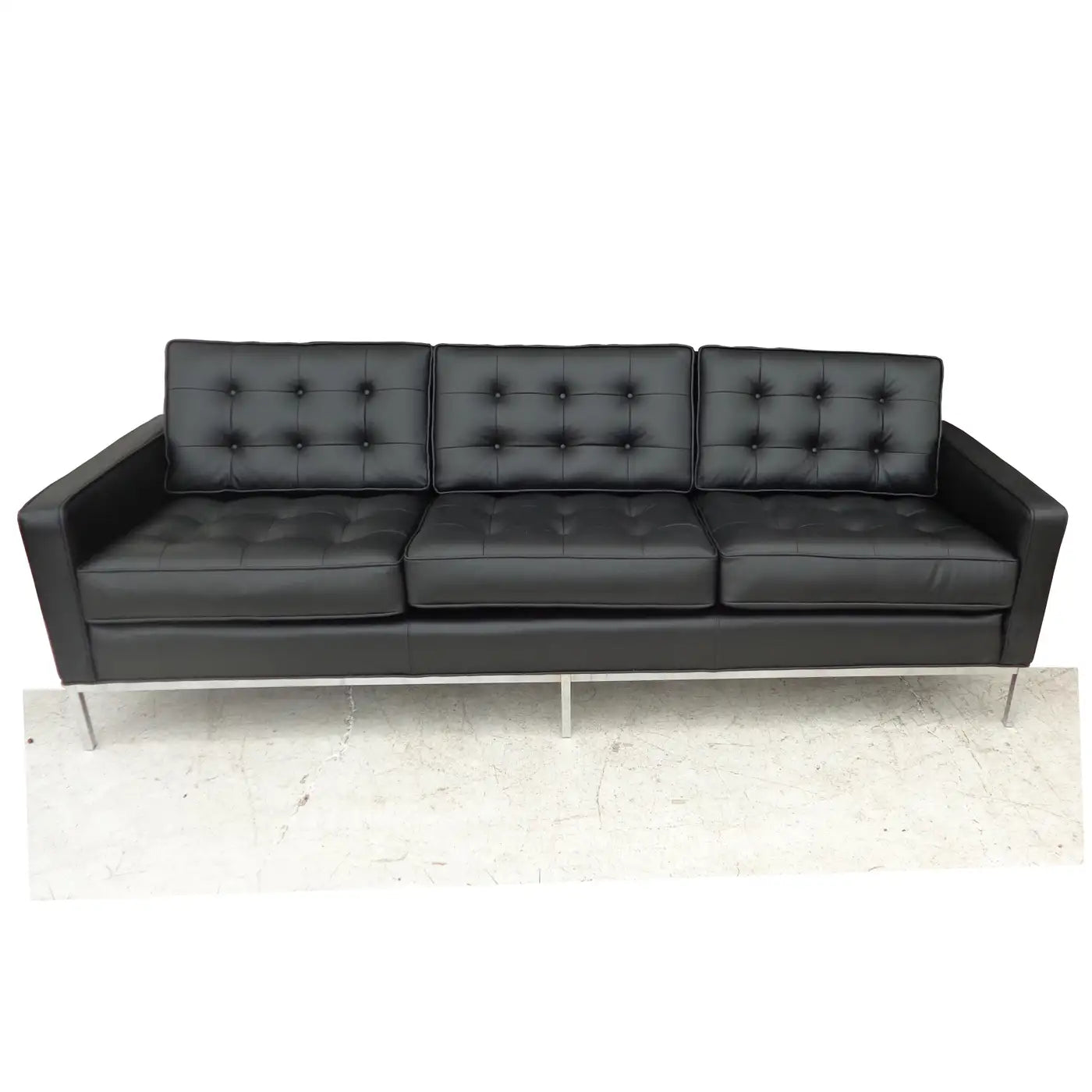 Florence Knoll Black Leather Sofa