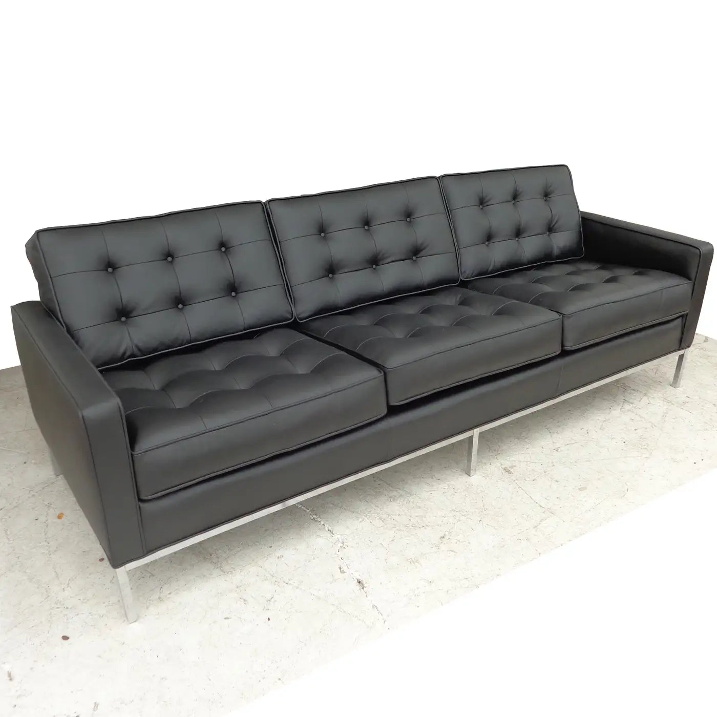 Florence Knoll Black Leather Sofa