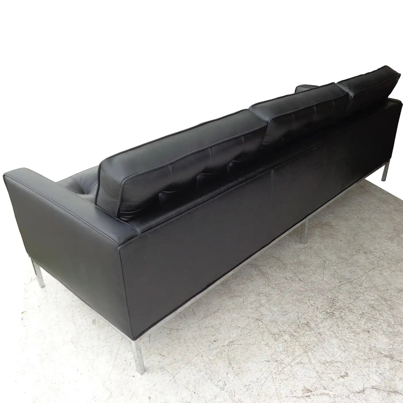 Florence Knoll Black Leather Sofa