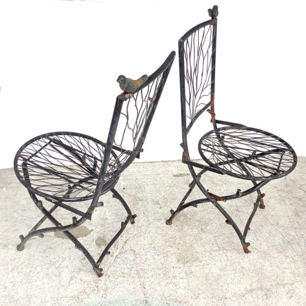 Set of Vintage Iron Outdoor Table and 2 Folding Chairs