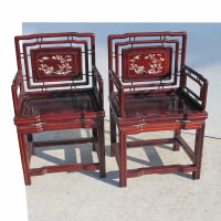 Pair of Chinese Rosewood chairs with Mother of Pearl Deco