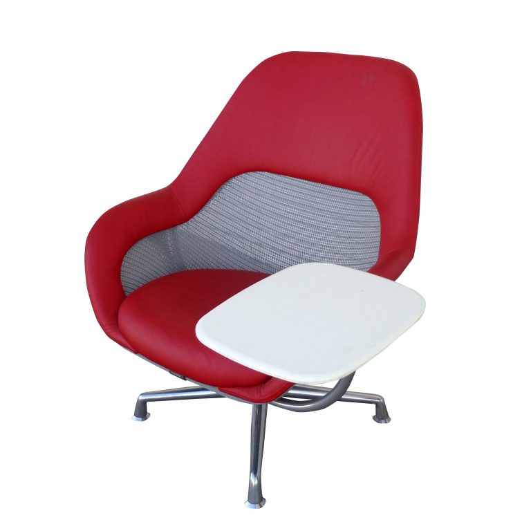 Steelcase “Coallesse” Red Lounge Chair with Arm Tablet