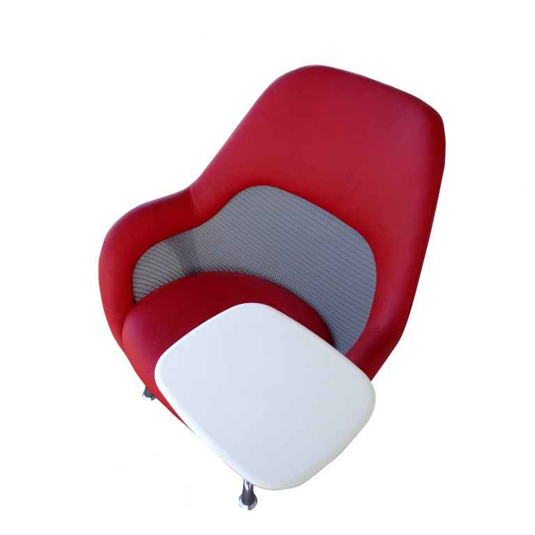 Steelcase “Coallesse” Red Lounge Chair with Arm Tablet