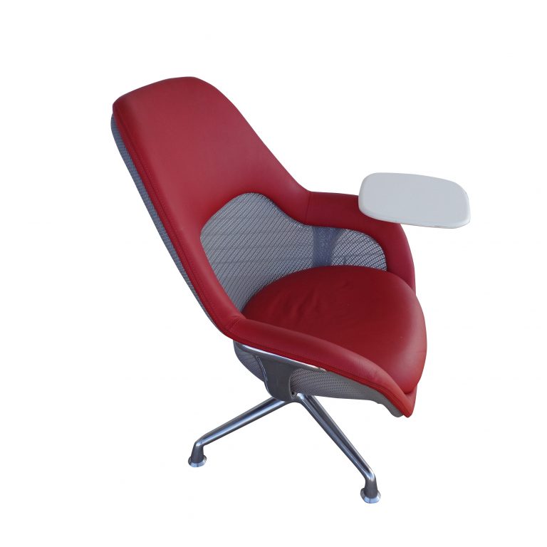 Steelcase “Coallesse” Red Lounge Chair with Arm Tablet