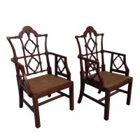 Pair of Mid Century Chinese Chippendale Arm Chairs