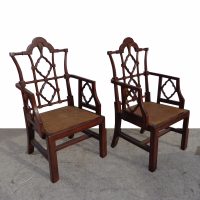 Pair of Mid Century Chinese Chippendale Arm Chairs