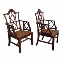 Pair of Mid Century Chinese Chippendale Arm Chairs