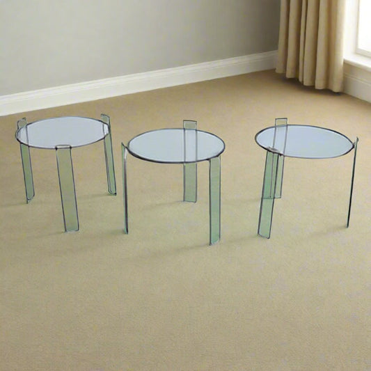 Set of 3 Glass and Chrome Nesting Side Tables