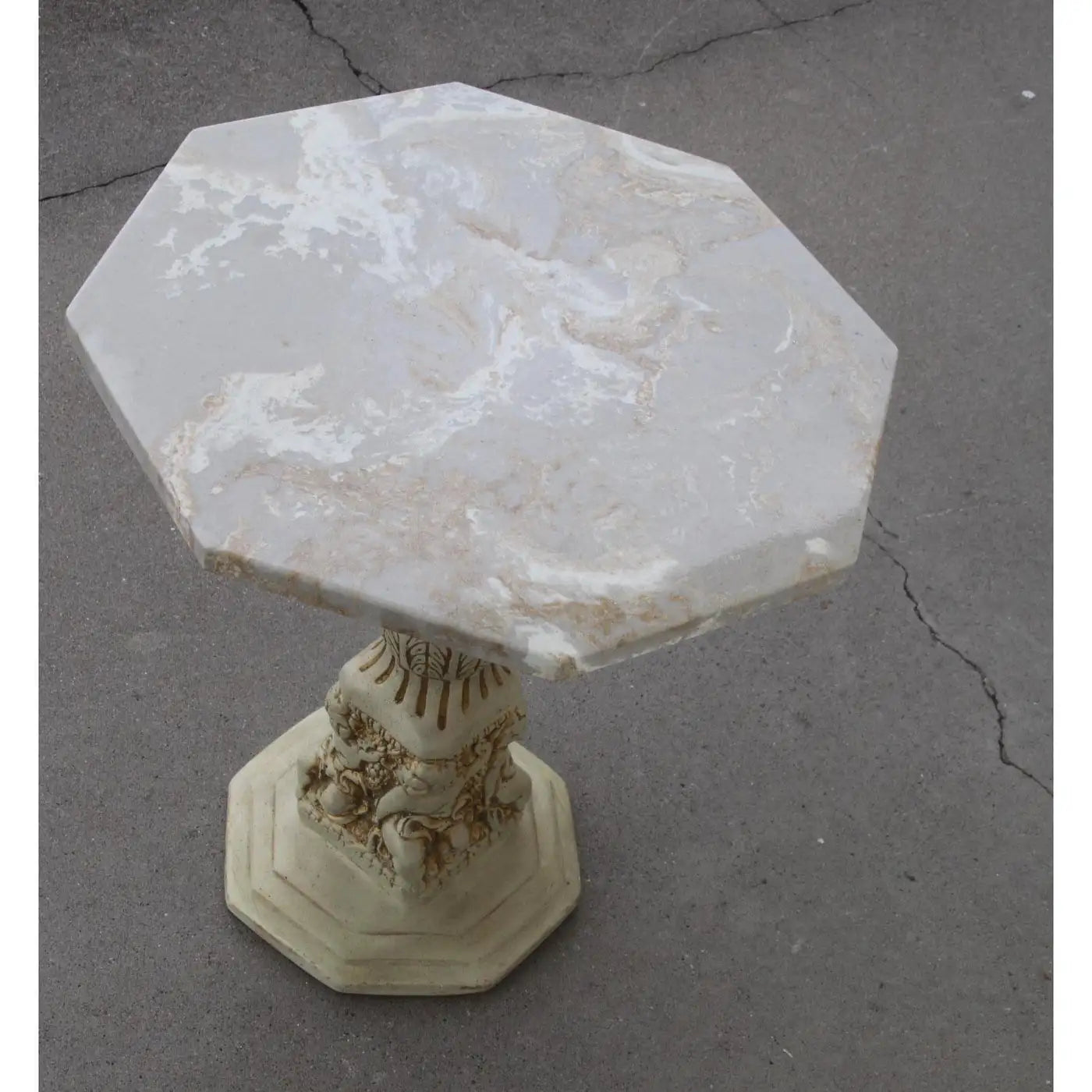 Side Table with Octogan Stone Top and Carved Base