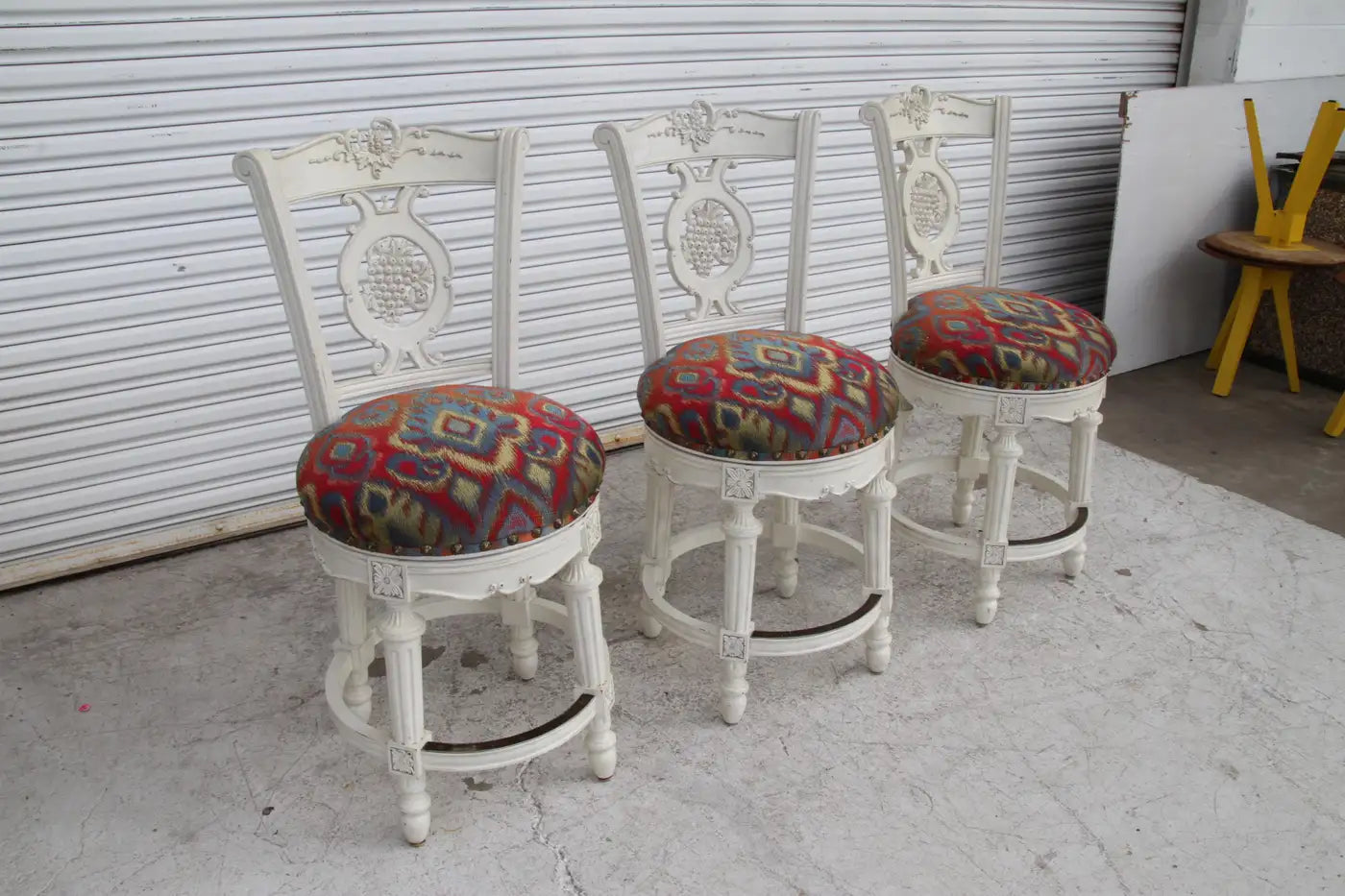 Set of 3 French Provincial Style Swivel Bar Stools