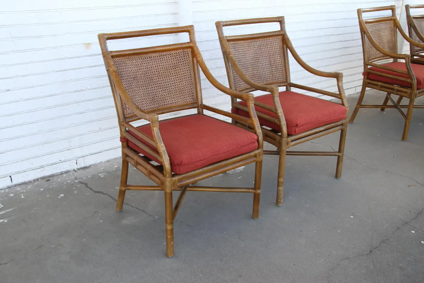 Set of 4 McGuire Style Mid-Century Cane Bamboo Dining Chairs